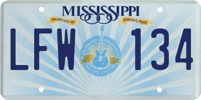MS license plate LFW134