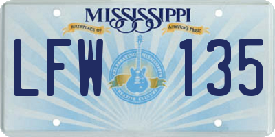 MS license plate LFW135
