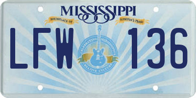 MS license plate LFW136