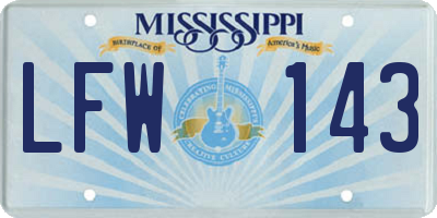 MS license plate LFW143