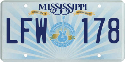 MS license plate LFW178