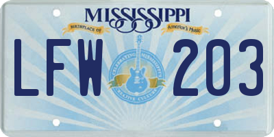 MS license plate LFW203