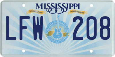 MS license plate LFW208