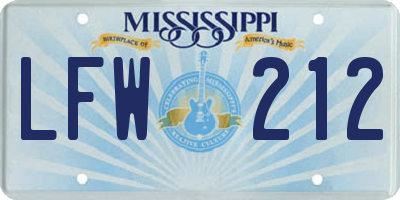 MS license plate LFW212