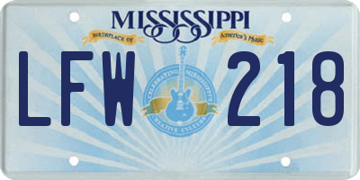 MS license plate LFW218