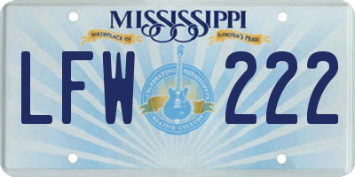 MS license plate LFW222