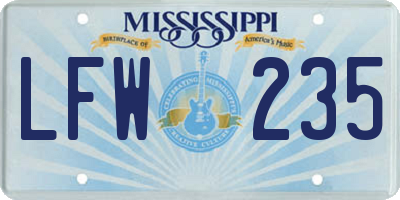 MS license plate LFW235