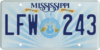 MS license plate LFW243