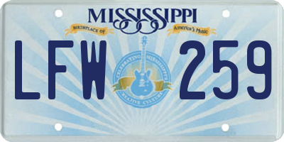 MS license plate LFW259