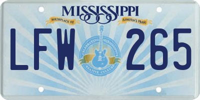 MS license plate LFW265