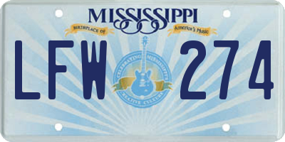 MS license plate LFW274