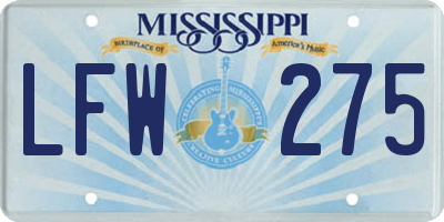 MS license plate LFW275