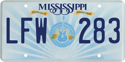 MS license plate LFW283