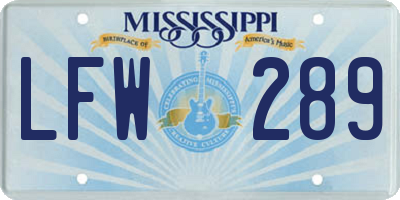 MS license plate LFW289