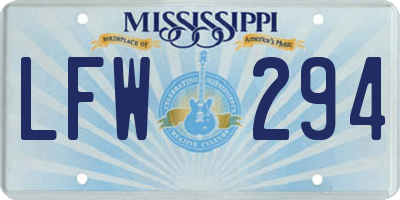 MS license plate LFW294