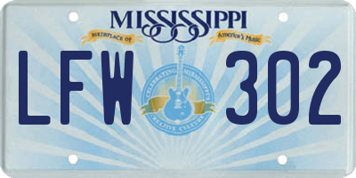 MS license plate LFW302
