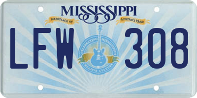 MS license plate LFW308