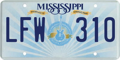 MS license plate LFW310