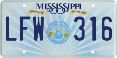 MS license plate LFW316