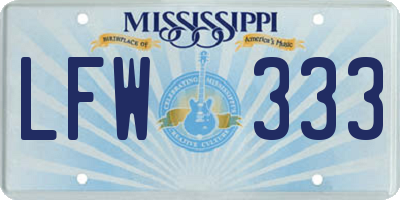 MS license plate LFW333