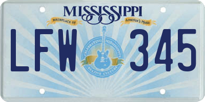 MS license plate LFW345