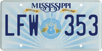 MS license plate LFW353