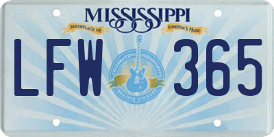 MS license plate LFW365