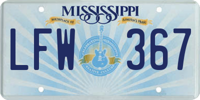 MS license plate LFW367