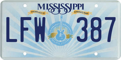 MS license plate LFW387