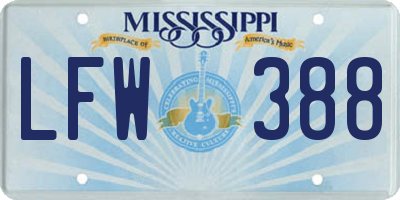 MS license plate LFW388