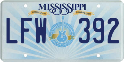 MS license plate LFW392