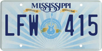 MS license plate LFW415
