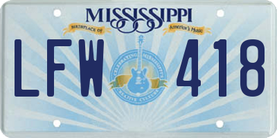 MS license plate LFW418