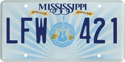 MS license plate LFW421