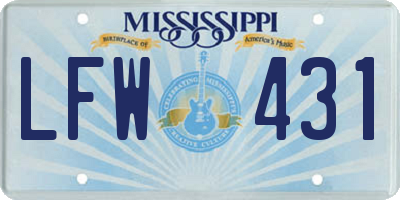MS license plate LFW431