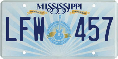 MS license plate LFW457