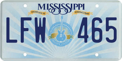 MS license plate LFW465