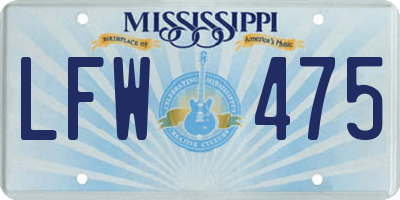 MS license plate LFW475