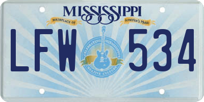 MS license plate LFW534