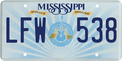 MS license plate LFW538