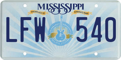 MS license plate LFW540