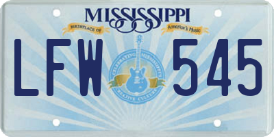 MS license plate LFW545