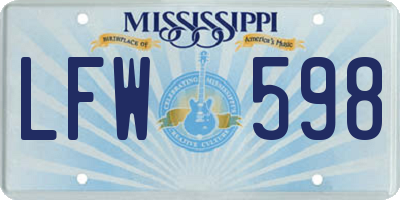 MS license plate LFW598