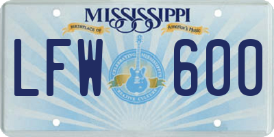 MS license plate LFW600