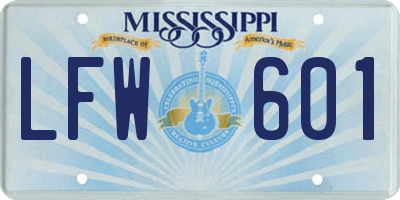 MS license plate LFW601