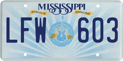 MS license plate LFW603