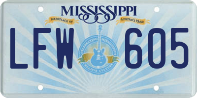 MS license plate LFW605