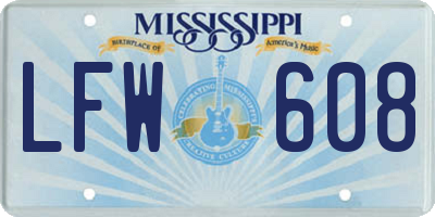 MS license plate LFW608