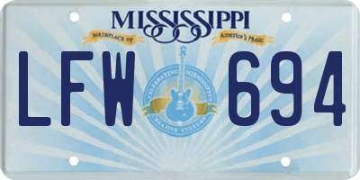 MS license plate LFW694