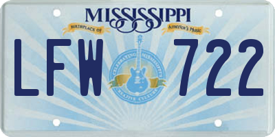 MS license plate LFW722